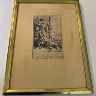 Antique print, etching, Jonah Sitting under the Gourd by Jan van de Velde II