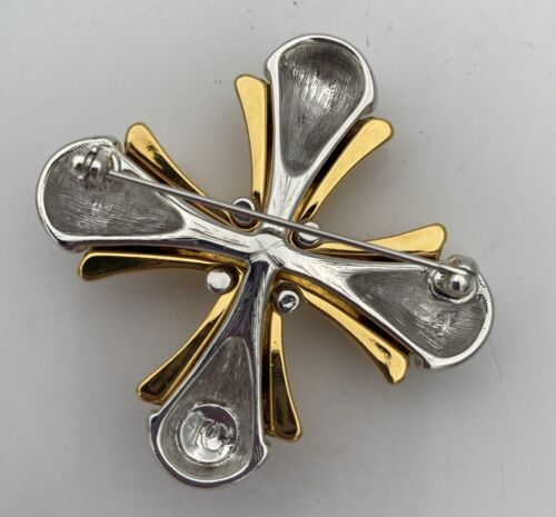 Vintage 1990s Signed PC Gold & Silver Tone Maltese Cross Brooch VG - Image 7