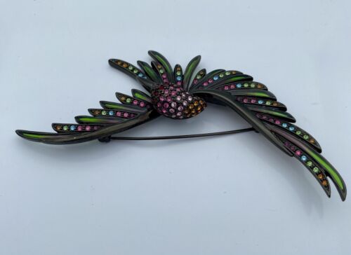 Vintage Joan Rivers Hummingbird Plique A Jour 4” Rhinestone Bird Brooch Rare - Image 8