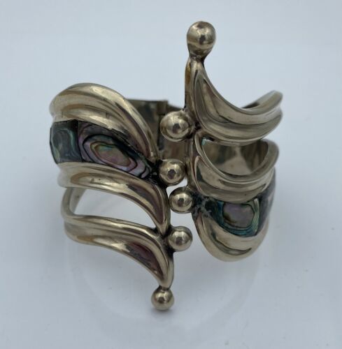 Vintage Taxco Alpaca Abalone Clamp Bracelet - Image 2