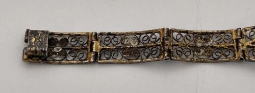 Victorian Sterling Silver 800 Filigree Delicate Three Cameo Bracelet, 7.5 inches - Image 9