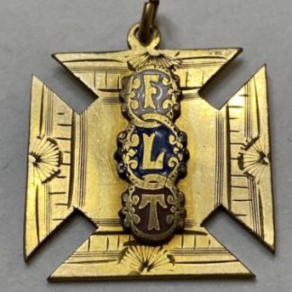 Rare FLT Odd Fellows Pendant Gold Enamel - Friendship, Love and Truth