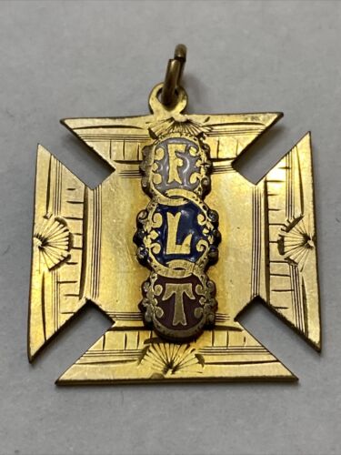 Rare FLT Odd Fellows Pendant Gold Enamel - Friendship, Love and Truth