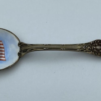 RW & S Sterling Antique Sterling Spoon W/ Enamel Painted Flag In Bowl 1868-1898