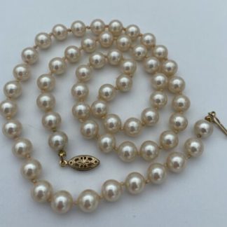 Vtg Champagne Faux Pearl Glass Necklace, Gold Tone Ornate Clasp-Marked PAT 20"