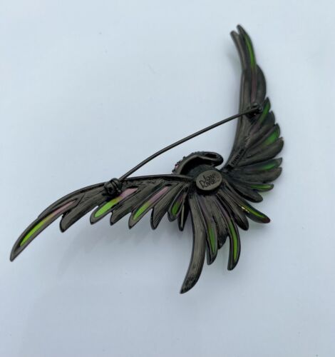 Vintage Joan Rivers Hummingbird Plique A Jour 4” Rhinestone Bird Brooch Rare - Image 7