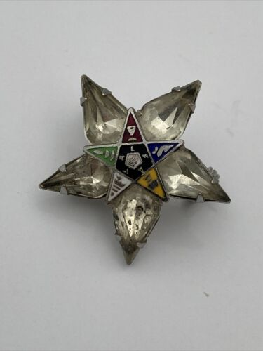 Vintage Masonic Order Of The Eastern Star OES Rhinestone Pin / Brooch