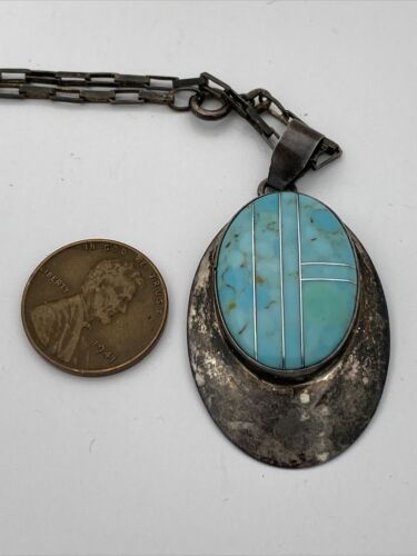 Turquoise Native American RWG Sterling Silver Pendant - Image 9