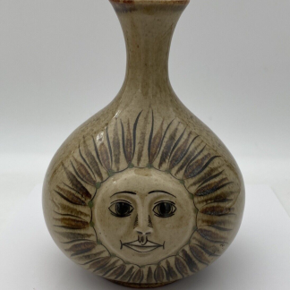 Vintage Carlos Villanueva Mexican Tonala Pottery Sun Vase with Raised Face