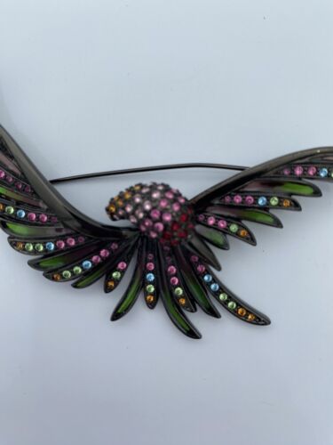 Vintage Joan Rivers Hummingbird Plique A Jour 4” Rhinestone Bird Brooch Rare - Image 4