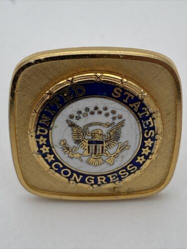 United States Congress Cuff Links Blue & White Enamel Gold Tone Square - Image 4