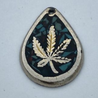 Vintage Inlaid Turquoise Chip and Silver Marjuana Leaf Pendant