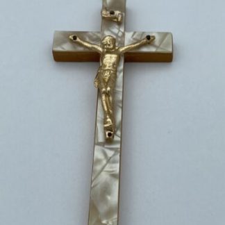 Beautiful Vintage Wood Crucifix with Mother Of Pearl - God Bless