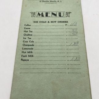 Main Street Cafe & Restaurant Menu 31St Escolta Manila WWII