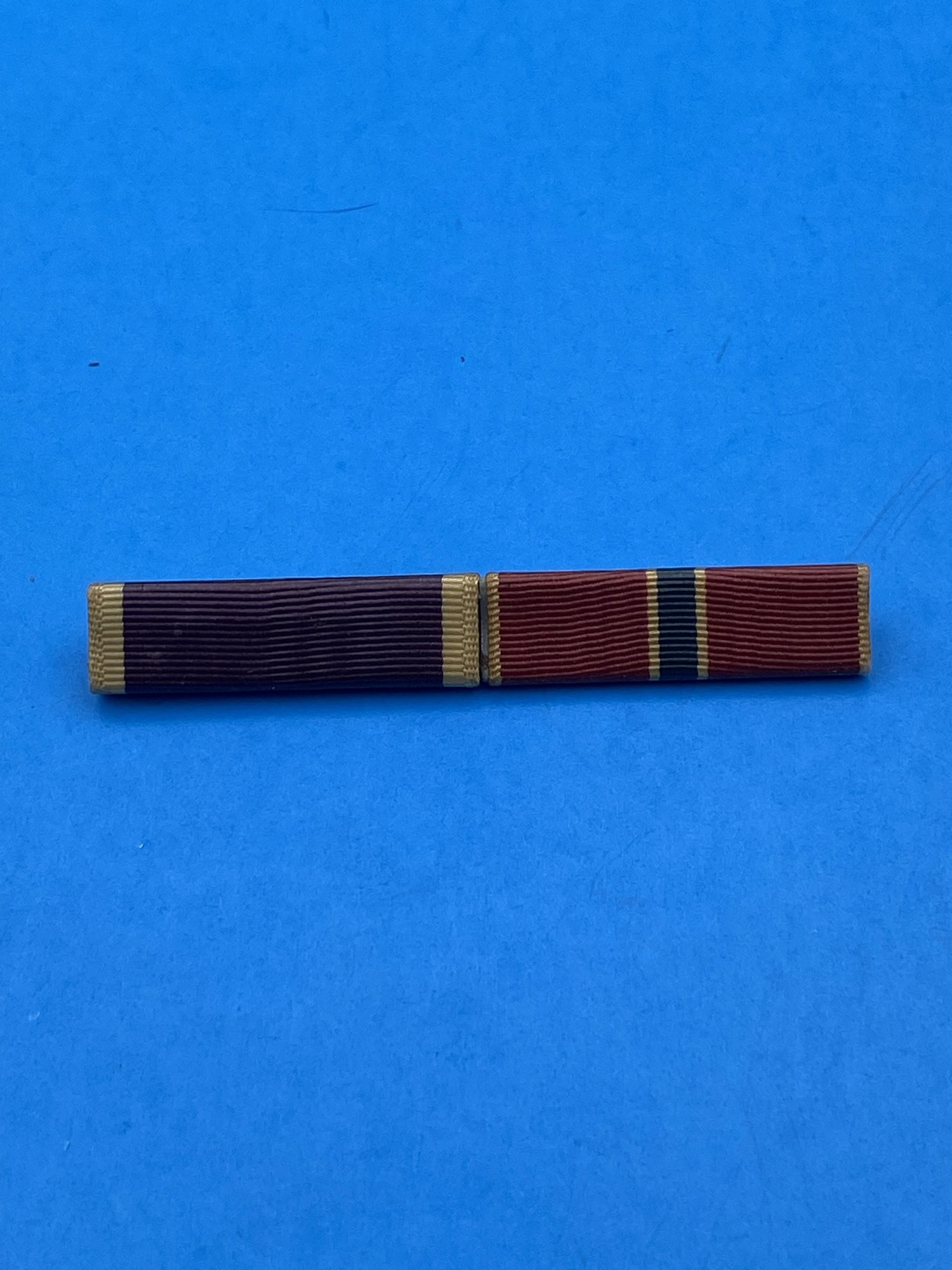 WWII Era Two-Place Ribbon Bar: Purple Heart & Army of Occupation, Brass Mount US