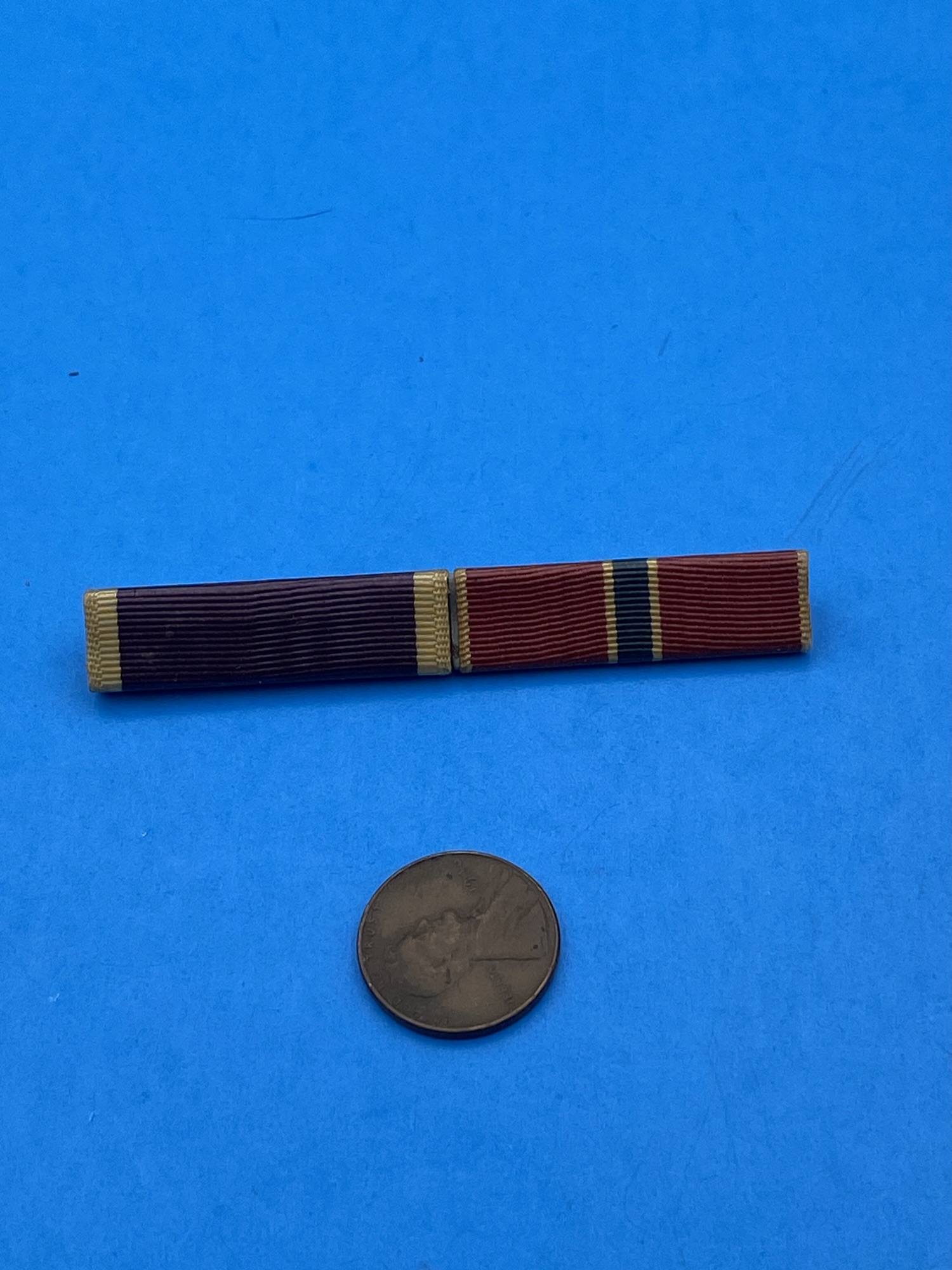 WWII Era Two-Place Ribbon Bar: Purple Heart & Army of Occupation, Brass Mount US - Image 2