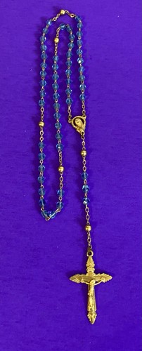 Vintage Blue Faceted Glass Petite Rosary, Virgin Mary, Italy, Christianity, 14” - Image 4