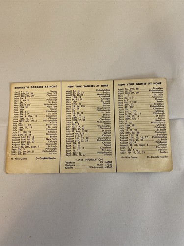 1953 Brooklyn Dodgers / New York Yankees / New York Giants Schedule - Image 2