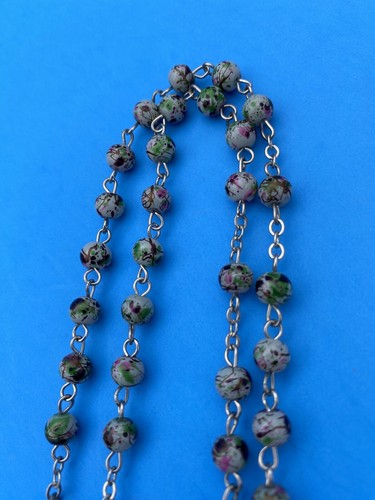 Vtg CREED Our Lady Lourdes Multi Colored Speckled Glass Bead Rosary Catholic - Image 12