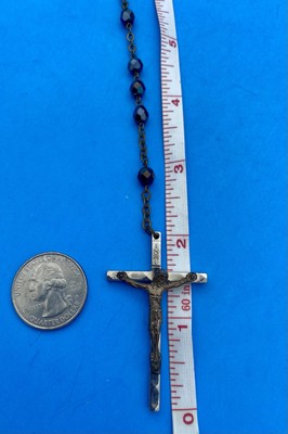 Vtg Peacock-Blue AB Faceted Glass Rosary, Jerusalem Crusader, ITALY Christianity - Image 5