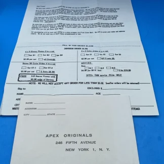 Vintage 1950s Apex Originals Risqué Glamour 8mm Film Order Form Envelope NYC Set