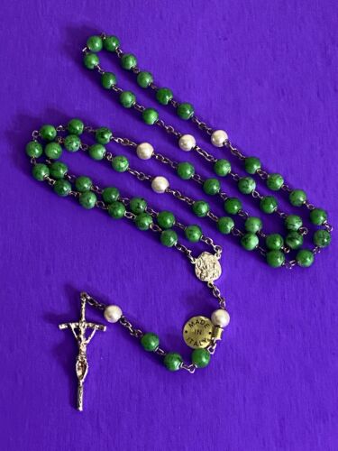 Pope John Paul II- Green Glass Beads Rosary, Italy, Catholic, 20”