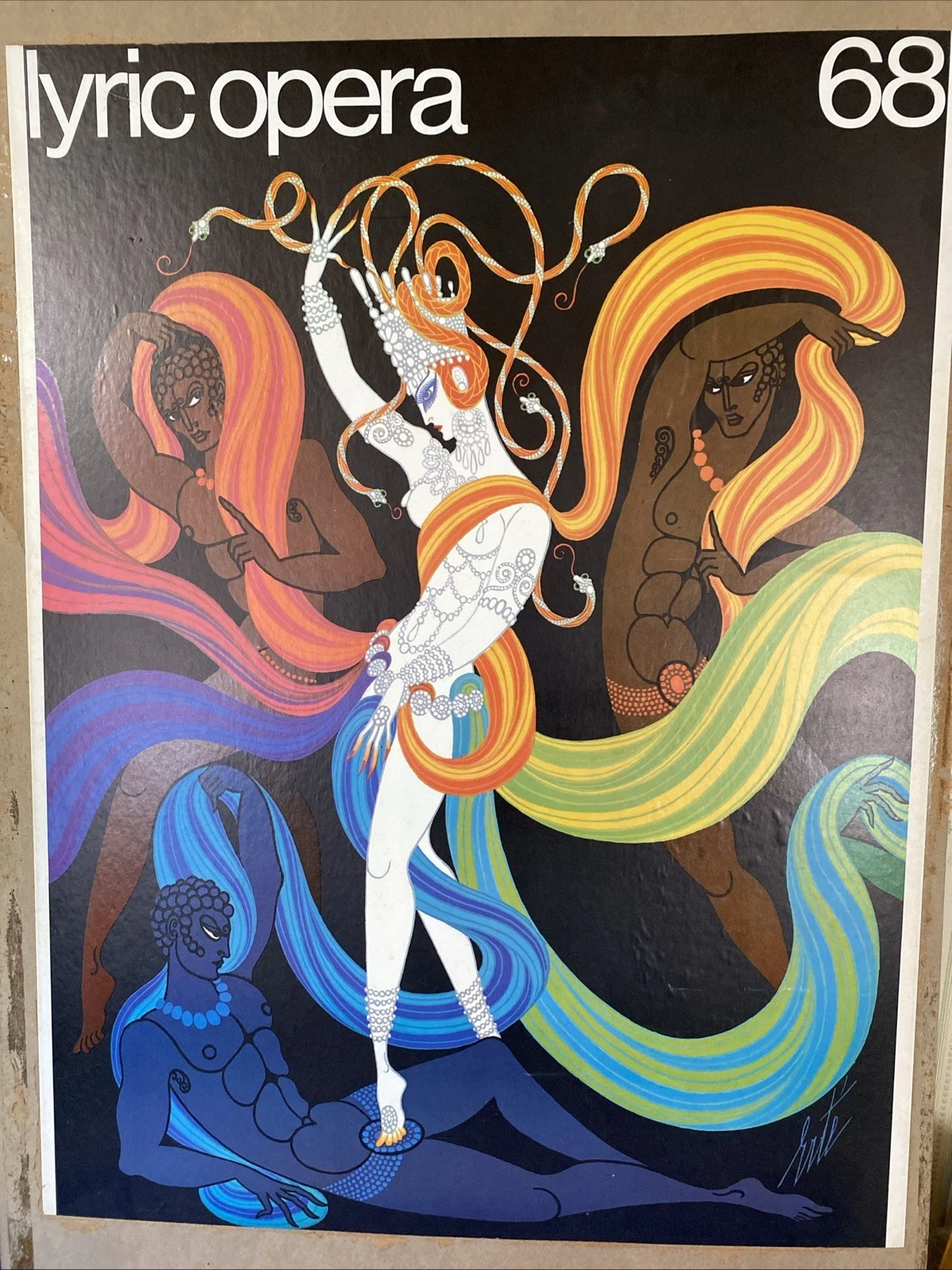 1968 Erté Lyric Opera 68 Vintage Original Chicago Poster Mounted to Board - Image 2