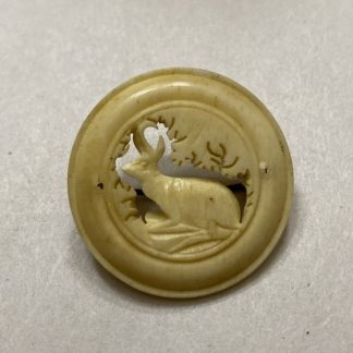 Antique Circular Hand Carved Deer Antler Stag Brooch
