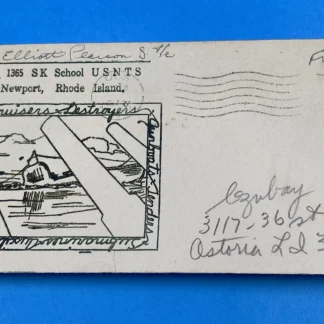 WWII USNTS Newport FREE Mail Cover w/ Thermograph Naval Guns Cachet, SK School