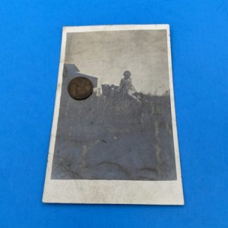 Young Girl Riding Cow Black Dog Foreground Vintage Real Photo Postcard RPPC