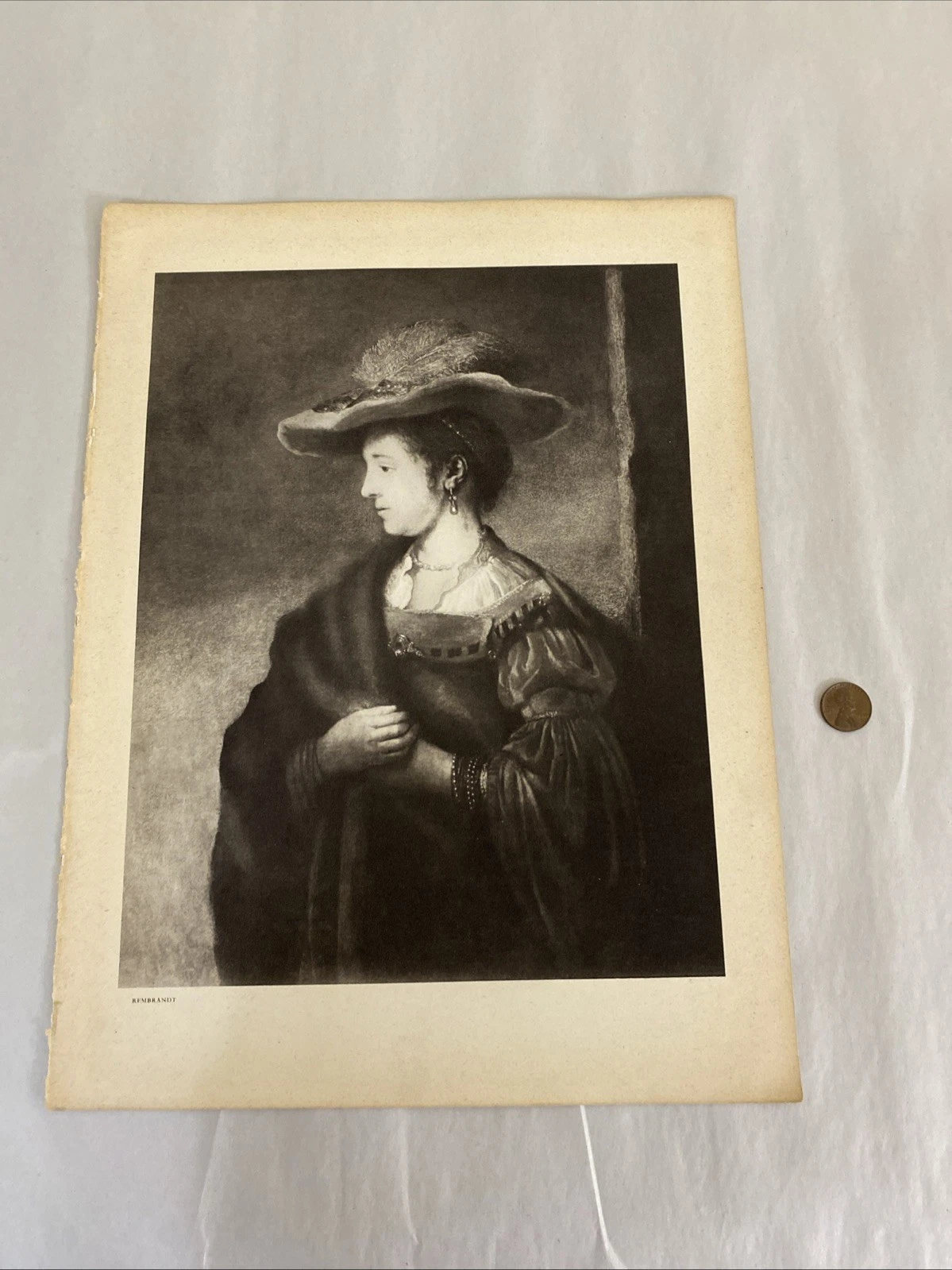 1939 Verve Rembrandt leaf: Jewish Bride (detail) + Young Woman portrait gravure - Image 5