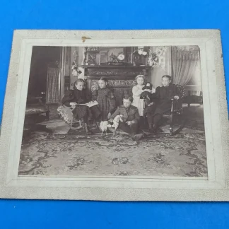 c1895 Victorian parlor portrait, five children, leg braces, horse pull toy photo