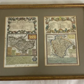 Bowen 18thC pocket maps Kent & Devon from Britannia Depicta hand colored framed
