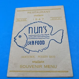 1947 Nun’s Sea Food Santurce Puerto Rico Souvenir Menu, Parada 20, Don Q rum ad