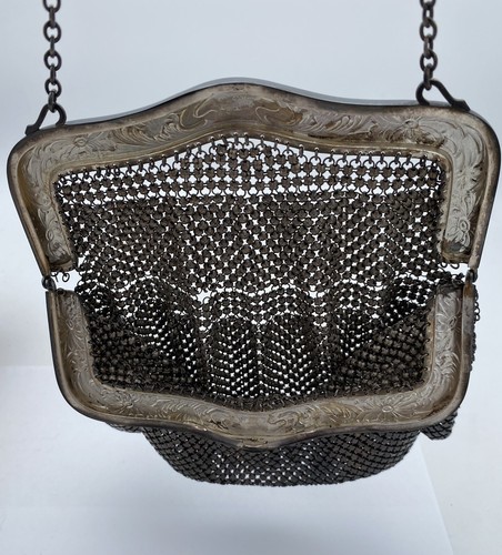 Antique Victorian Art Nouveau, German Silver, Mesh Chainmail Purse Needs Repair - Image 8