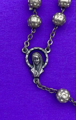 Vintage Textured Metallic Bead Rosary, Mary, Jesus, ITALY, Christianity, 19” - Image 8