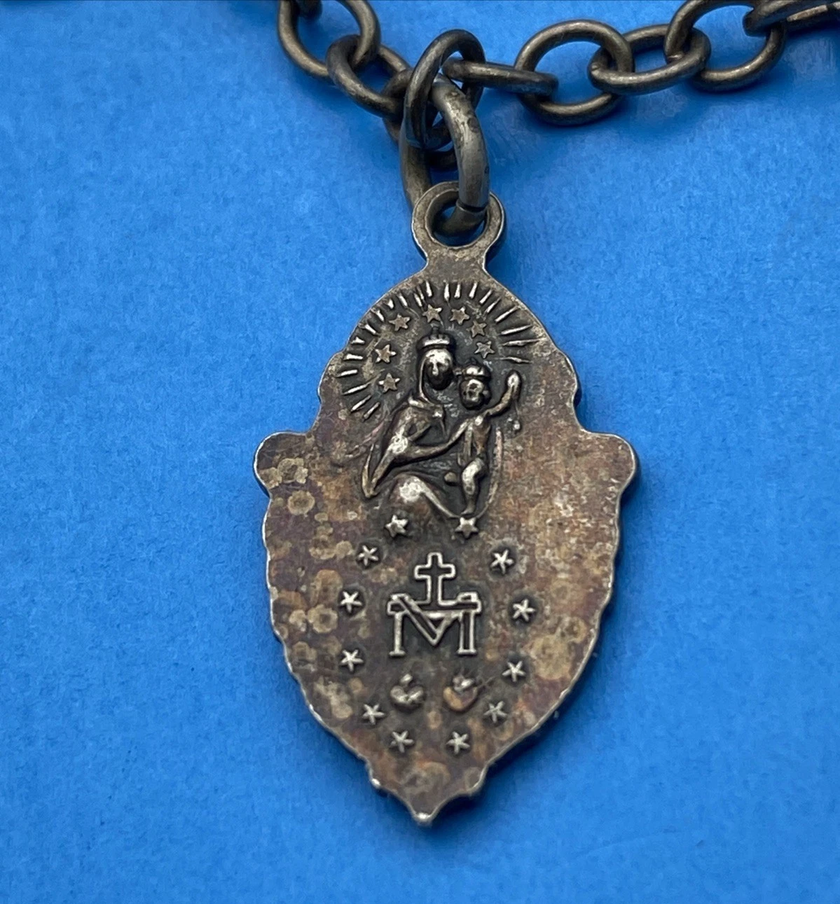 Vintage Sterl. Catholic Charm Bracelet 6.5" Miraculous Prague Jesus Crucifix Set - Image 8