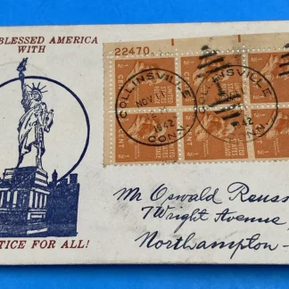 1942 WWII Patriotic Cover Statue of Liberty w/ ½¢ Franklin Plate Block