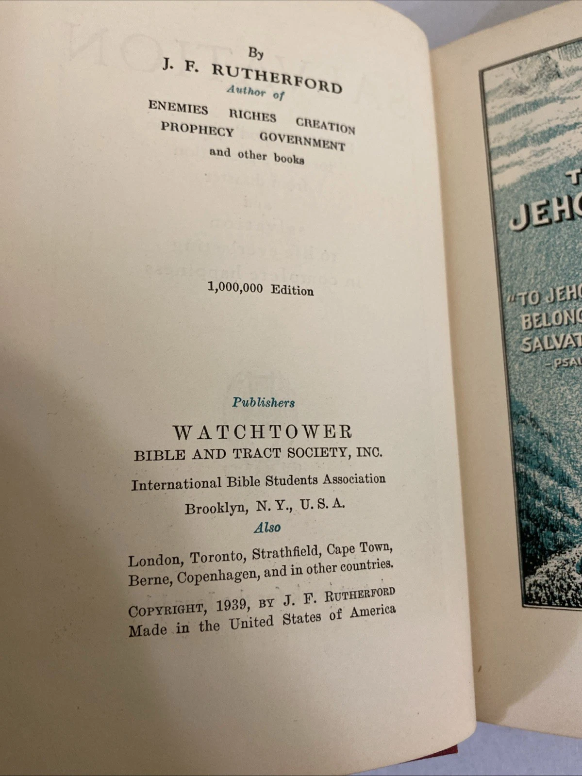 Salvation by Rutherford Hardcover 1939 a Textbook for the Jonadabs Watchtower - Image 6