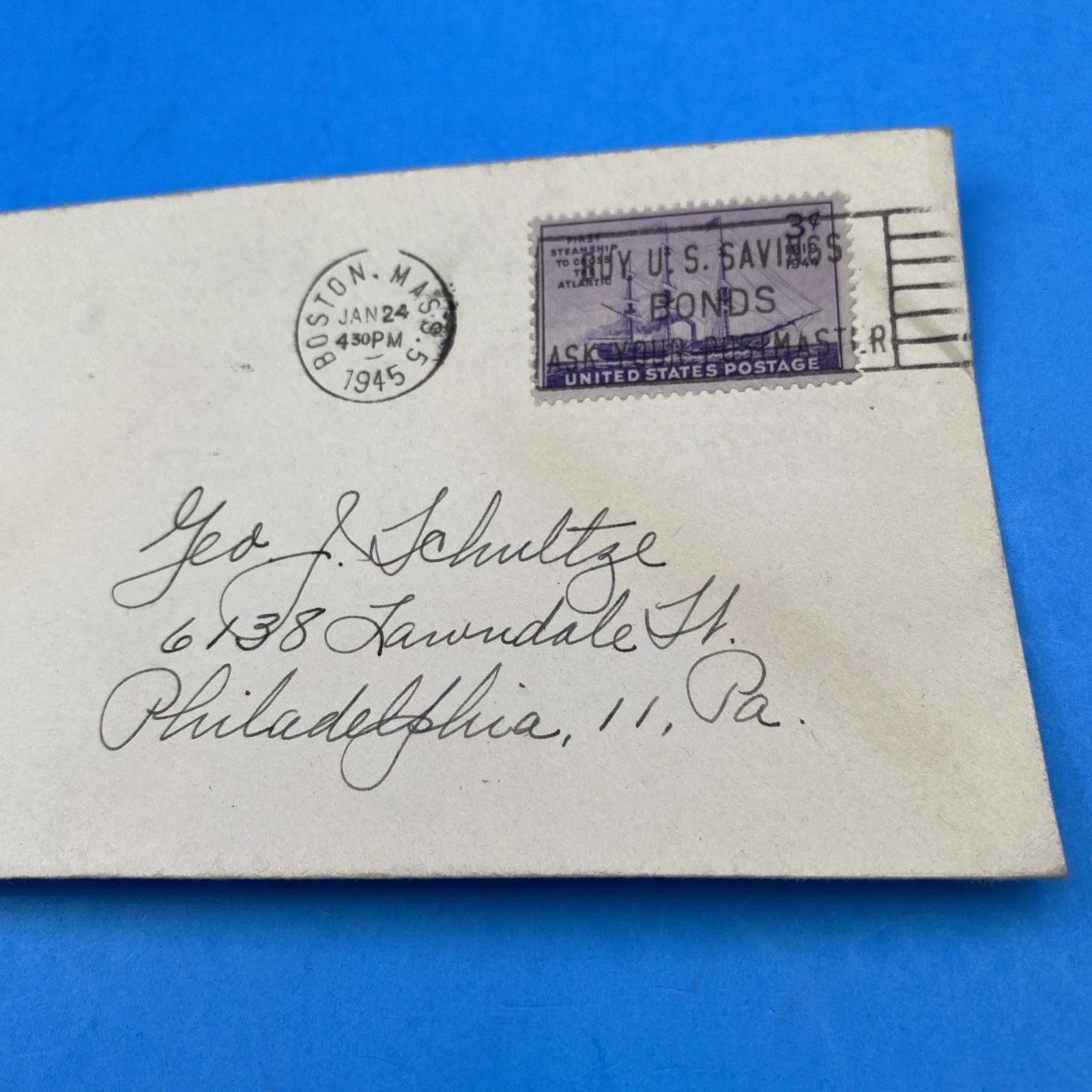 1945 Boston WW2 G.H.A. Himmler/Hitler cachet, 3c Steamship Savannah; letter incl - Image 3