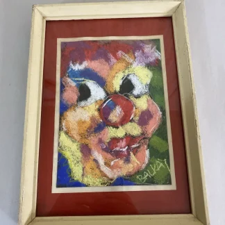 BALKAY Signed Pastel Clown, Expressionist, c.1970s–90s, Framed 9x12, Hungary Art