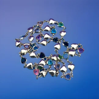 VINTAGE CHAIN OF COLORED SILVER HEARTS 925 Italy J.T.I STERLING SILVER NECKLACE