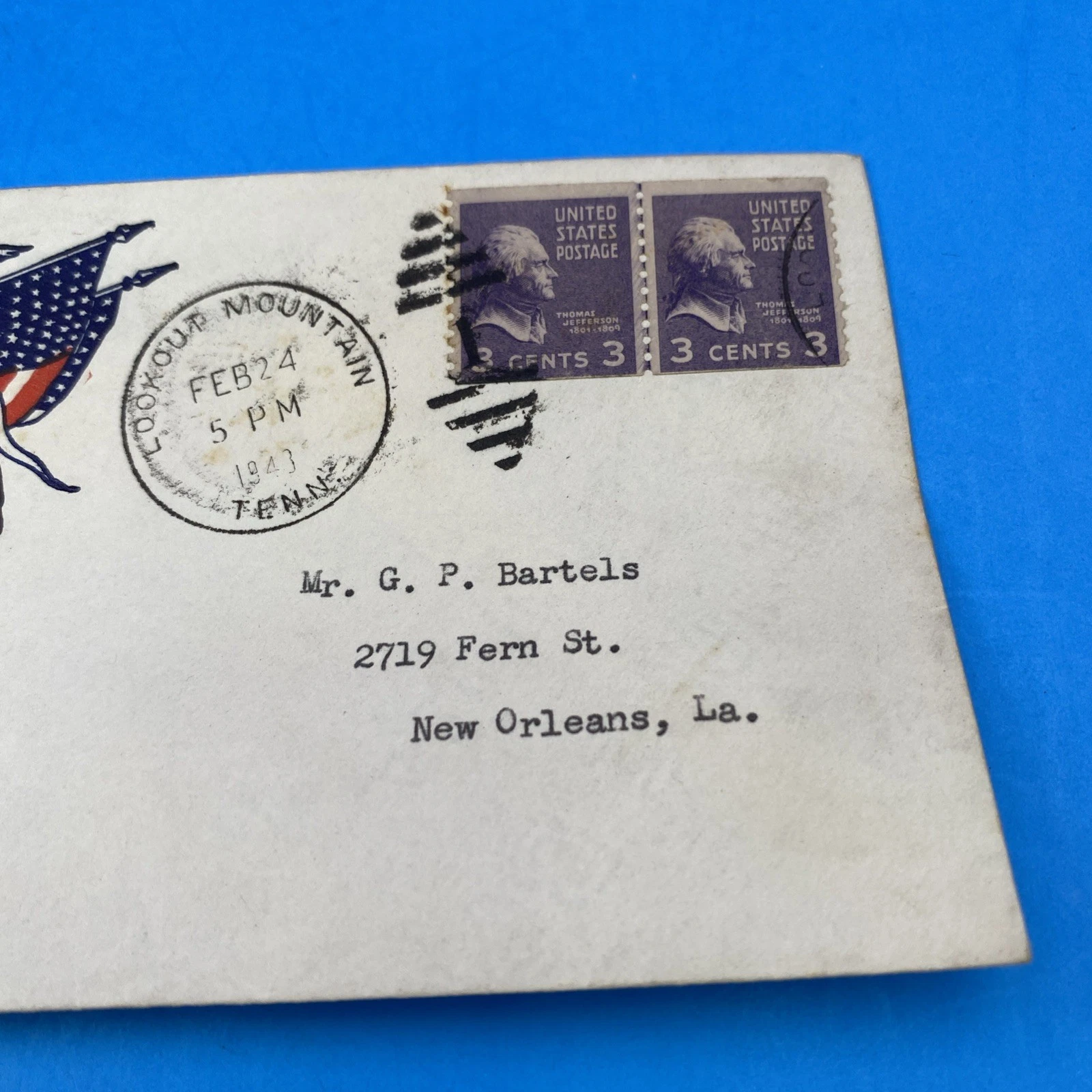 Lincoln Patriotic Cover, Lookout Mountain TN 1941, 6¢ Prexie Pair, Civil War tie - Image 3