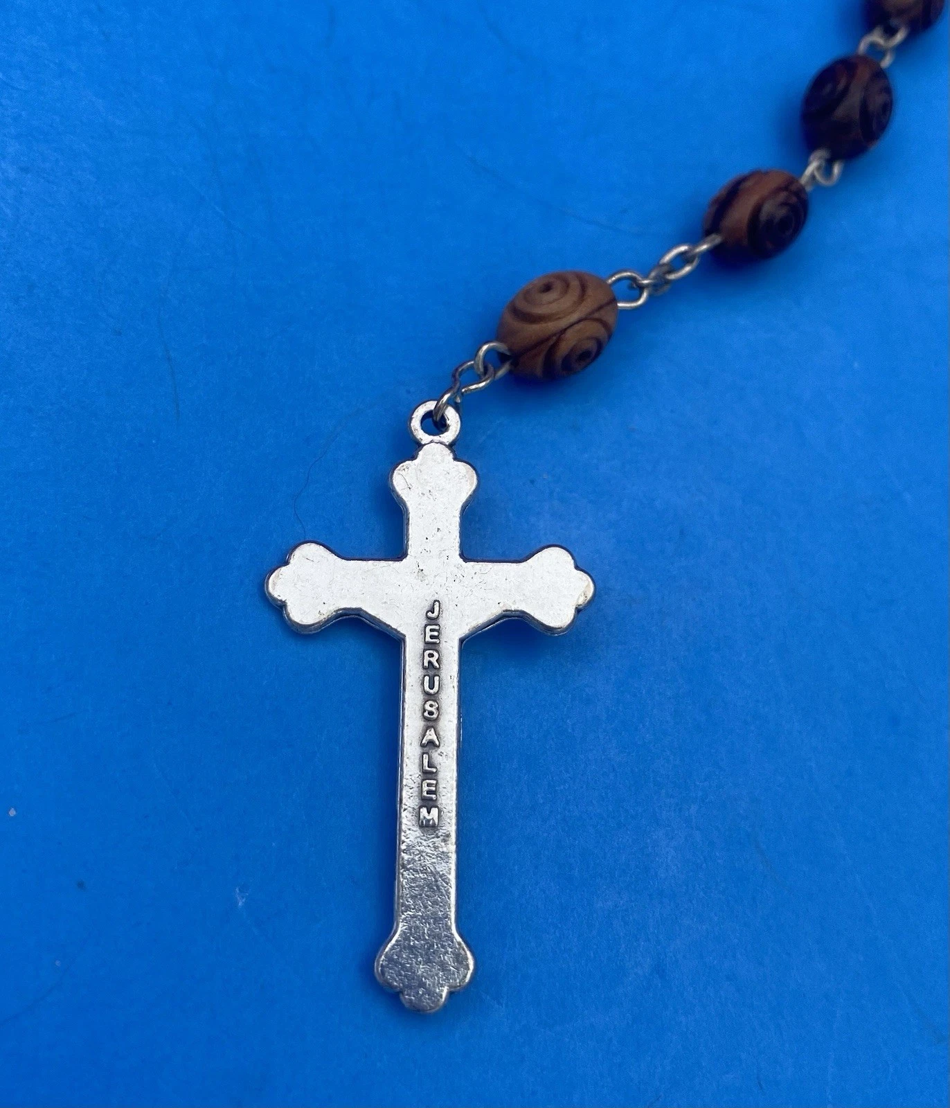 Carved Olive Wood Rosary, Terra Jerusalem Reliquary, Virgin Mary, Christianity - Image 12