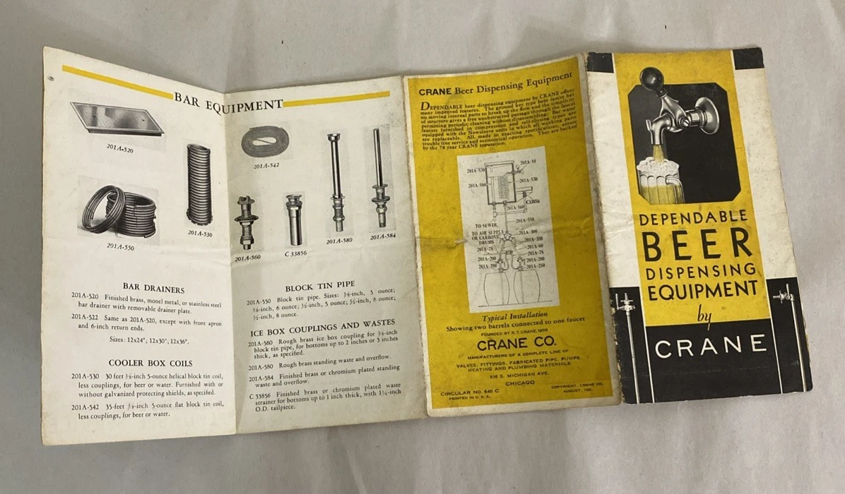 1933 Crane Co. Beer Dispensing Equip brochure, Circular 640-C foldout Chicago IL - Image 8