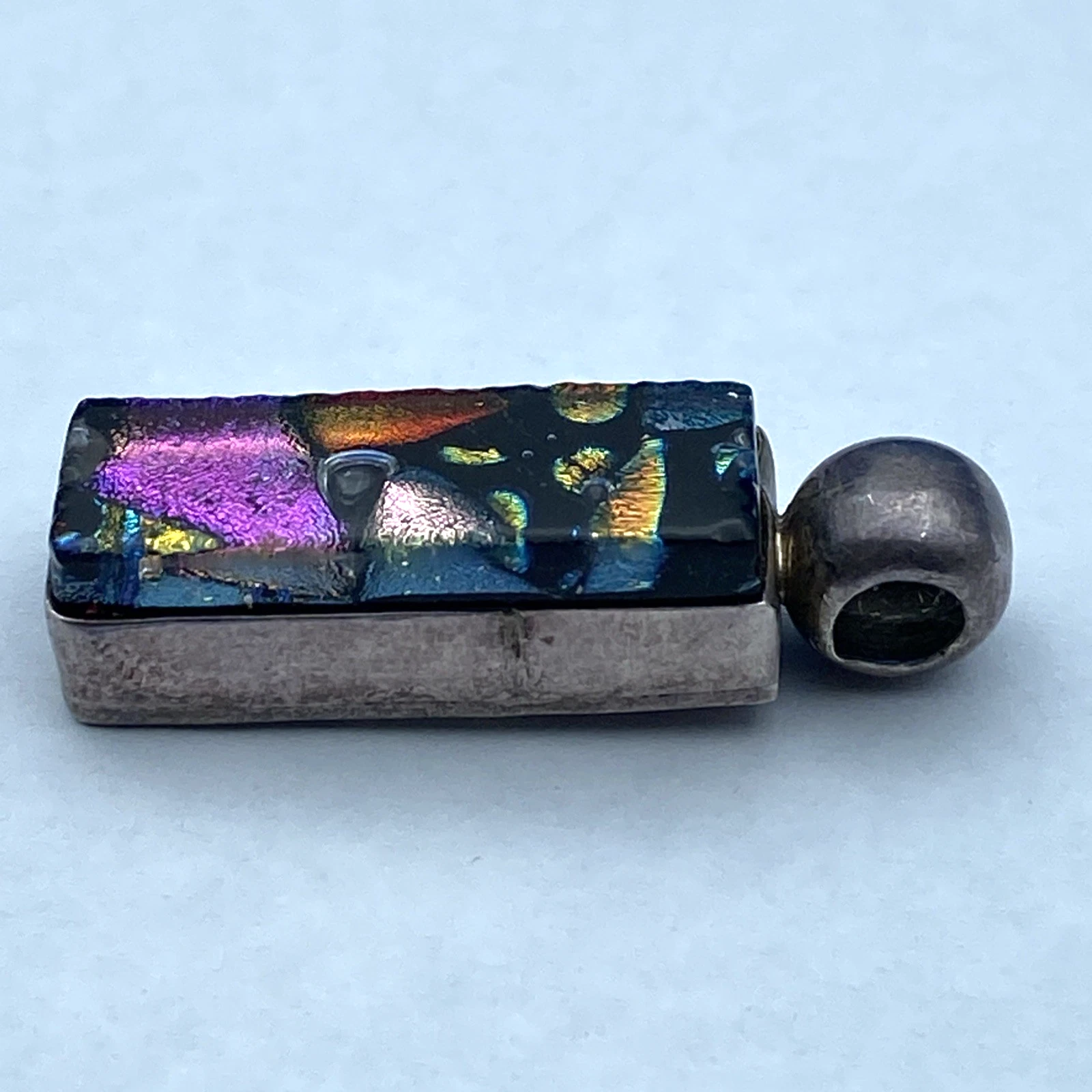 Vintage Mexico 925 Sterling Silver Dichroic Glass Abstract Artisan Pendant 12.2g - Image 4