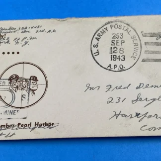 1943 APO 253 Soldier’s Free Mail, Wincanton UK, 'Remember Pearl Harbor' Cachet