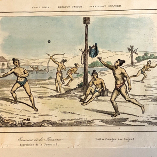 American Indians Training of the Warriors - Exercises - Colored Engraving 1841
