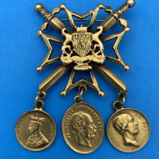 Vintage Bretagne Coat of Arms Brooch, French Coins Royal Crest Malt Cross Swords