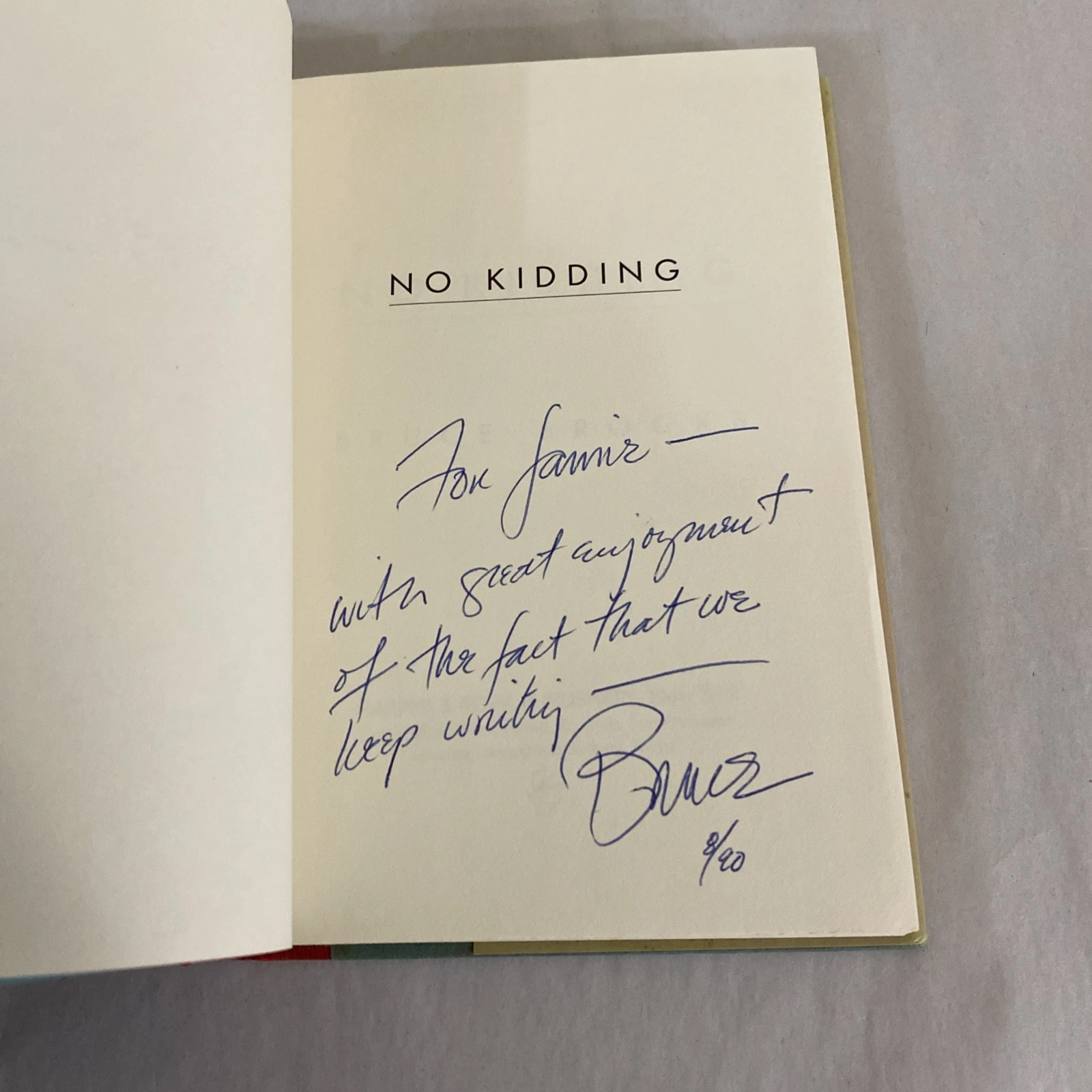 No Kidding Bruce Brooks 1989 Hardcover HC w/Dust Jacket Signed Inscribed 8/90 YA - Image 3